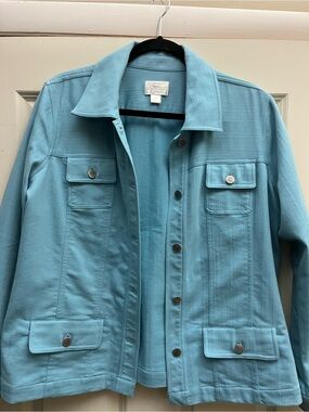 CJ Banks Women's Aqua Blue Button-Front Jacket. XL